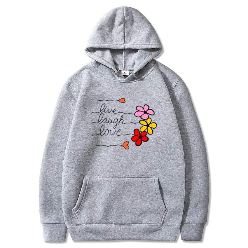 GREY LIVE LAUGH LOVE WITH FLOWER HOODIE 
