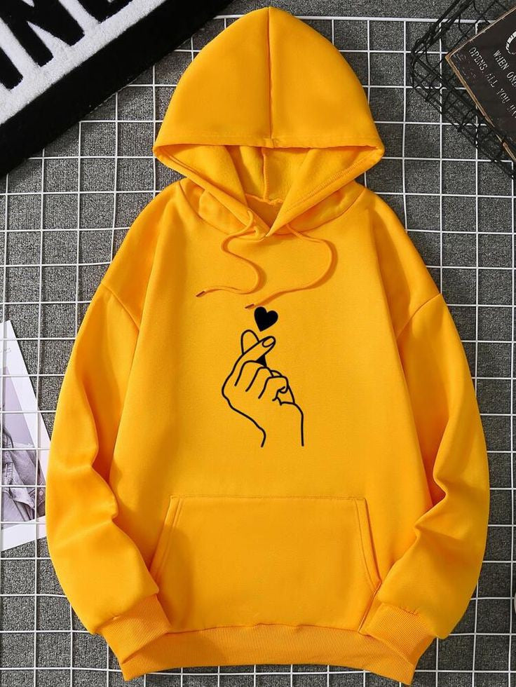 YELLOW HAND WITH HEART HOODIE