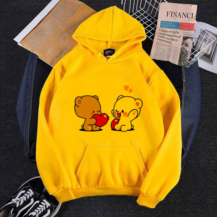 YELLOW TEDDY WITH HEART HEART HOODIE