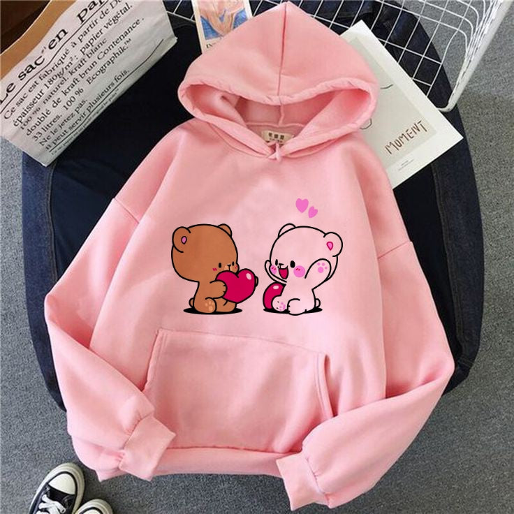 PINK TEDDY WITH HEART HOODIE