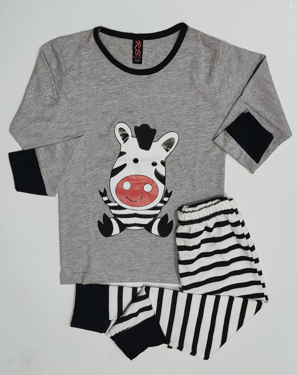 Baby Or Baba Grey and Black Zebra print Kids Night Suit (KO-KNS-222)