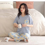 Sky Blue Pocket Flower With Flower Printed Trouser (KO-NS-504)