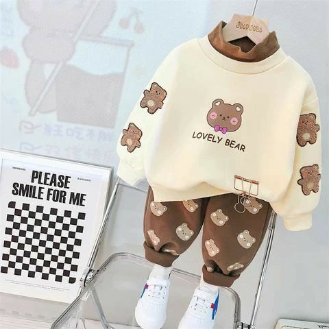 Off White Lovely Bear Printed Kids Track Suit