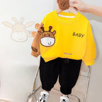 Yellow with Small baby Dragon Sweat Shirt with Black Trouser for Kids (TA-004)