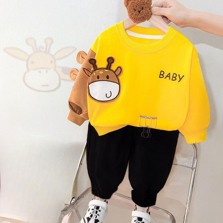 Yellow with Small baby Dragon Sweat Shirt with Black Trouser for Kids