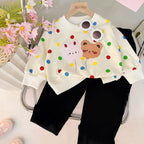 White with Mutli Color Heart sweat Shirt with Black Trouser for Kids (TA-006)