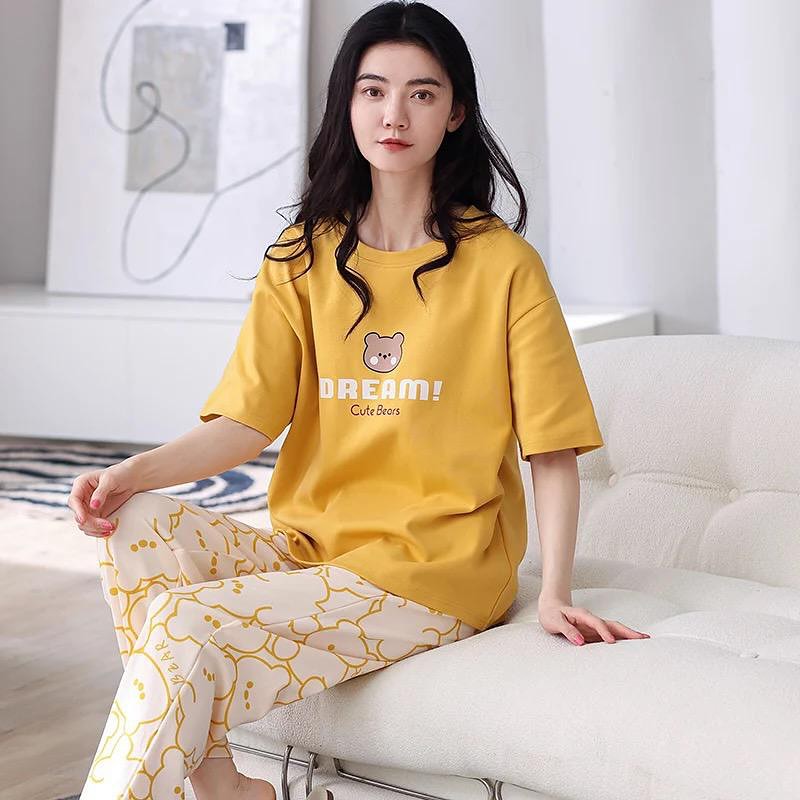 Yellow Dream Bear Shirt With Off White Bears Printed Trouser (KO-NS-488)