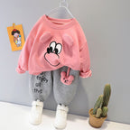 Pink Cute Eye Print Sweatshirt With Grey Trouser For Kids (TA-013)
