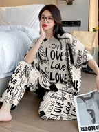 Off White All Over Love Heart Printed Night Suit (KO-NS-505)