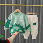 Green Crocodile Print Sweatshirt With Off White Trouser For Kids (TA-019)