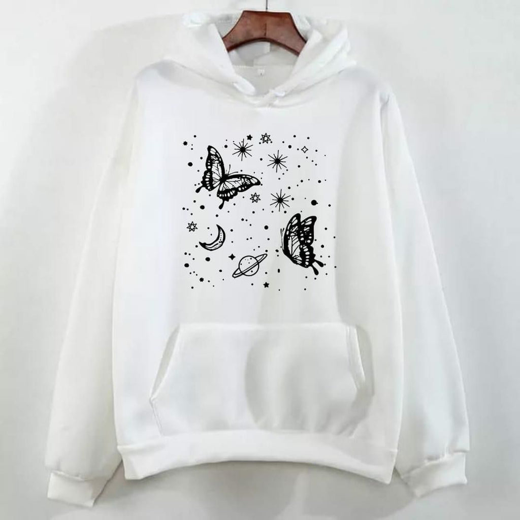 WHITE SPARKLE BUTTERFLY HOODIE