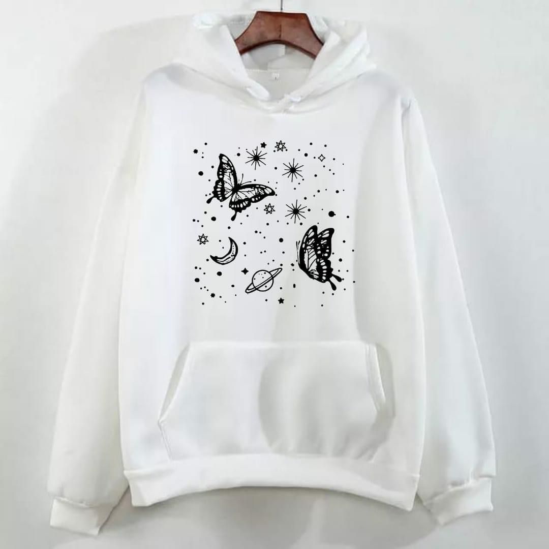 WHITE SPARKLE BUTTERFLY HOODIE