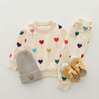 White with Mutli Color Heart sweat Shirt with White Trouser for Kids (TA-005)