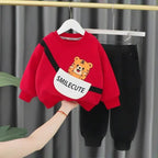 Red with Small tiger Sweat Shirt with Black Trouser for Kids (TA-008)