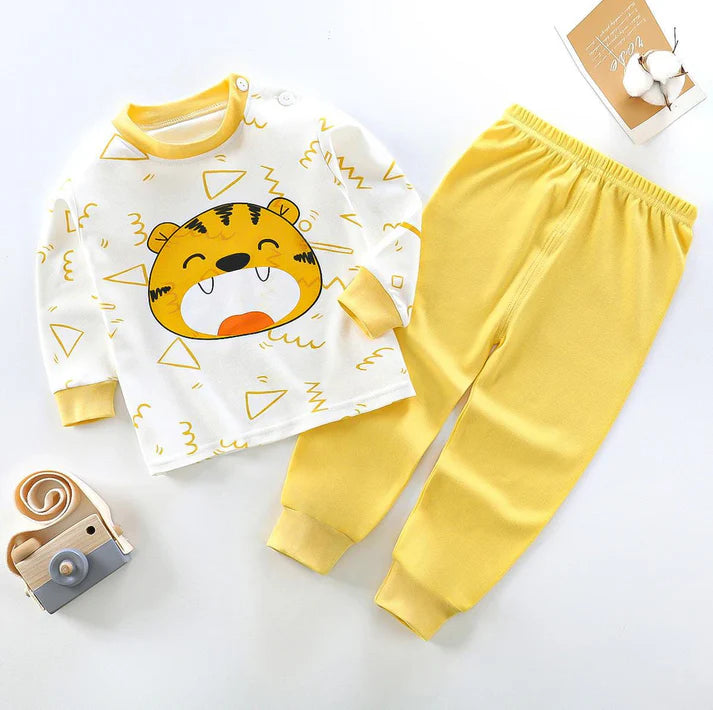 Off White Lion with yellow pajama Printed Kids Night Suit (KO-609)