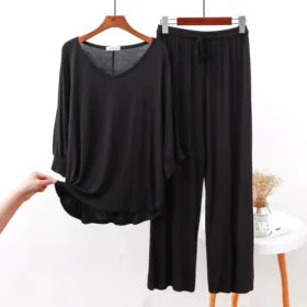 Black Plain V Neck Shirt With Lose Style Lounge Wear (KO-NS-035)