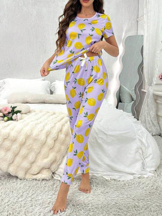 Lilac Lemons Printed Night wear