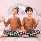 Baby or Baba Brown Hello Friend with Check Style Pajama Night Suit for Kids (1 Pcs) (KO-KNS-235)