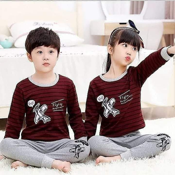 Baby or Baba Maroon and Grey Flying Performance Print Night Suit for Kids (KO-KNS-224)