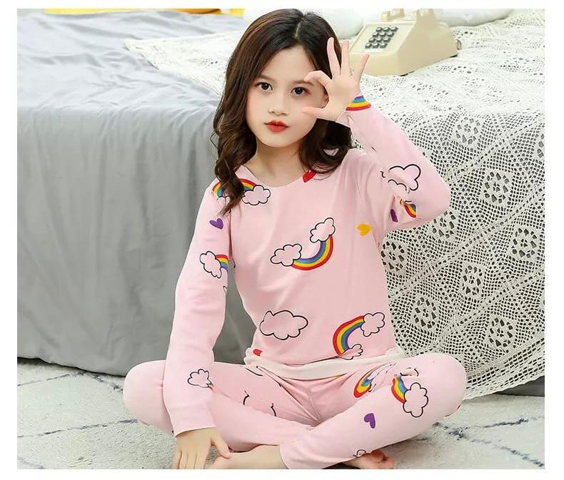 Baby or Baba Pink Rainbow print Night Suit for Kids (1 Pcs) (KO-KNS-225)