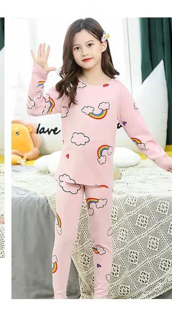 Baby or Baba Pink Rainbow print Night Suit for Kids (1 Pcs) (KO-KNS-225)