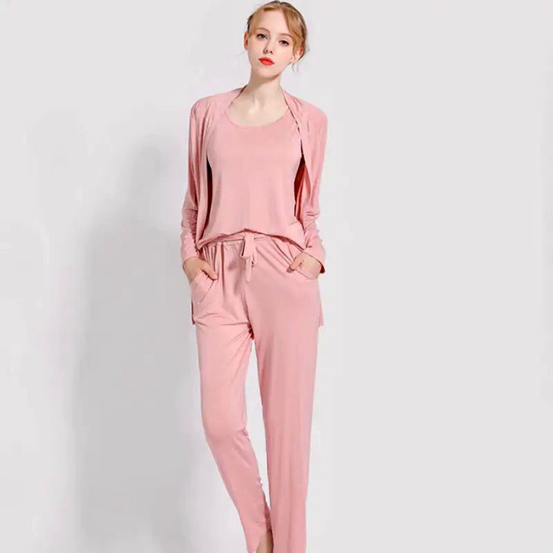 3 Pcs Sleepwear (Sando Shrug Trouser) (Baby Pink) (KO-NS-0270)