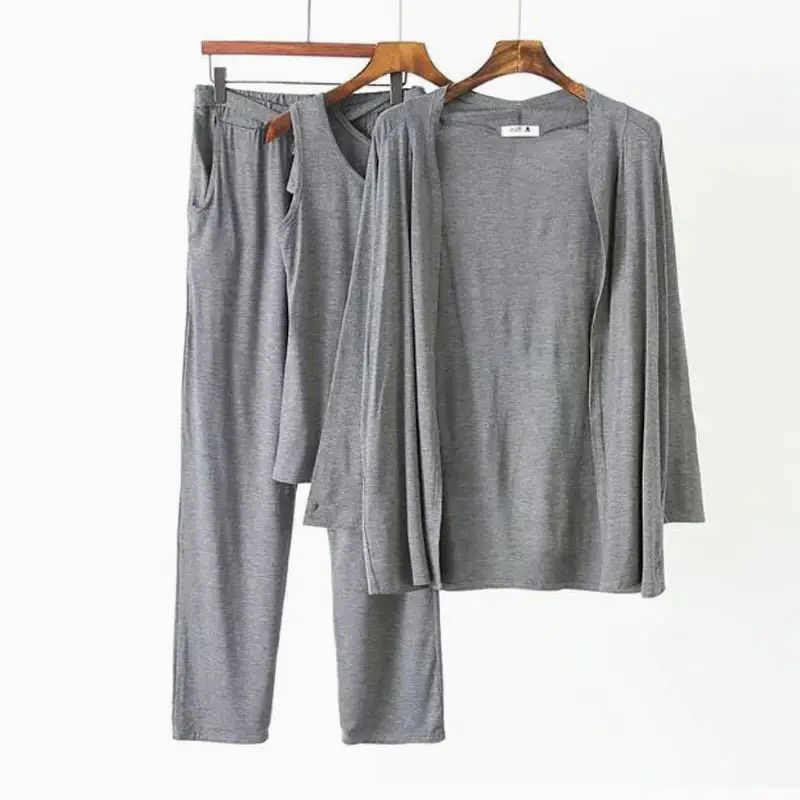 3 Pcs Sleepwear (Sando Shrug Trouser) (Grey) (KO-NS-0272)