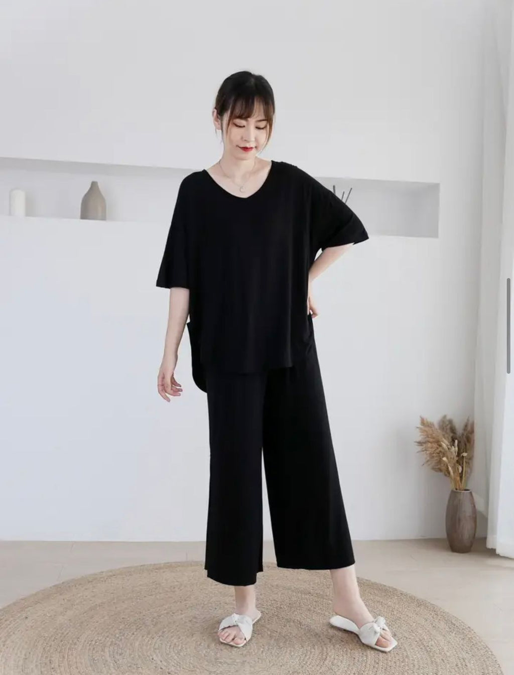 Black Lose Pattern With Lose Style Lounge Wear (KO-NS-370)
