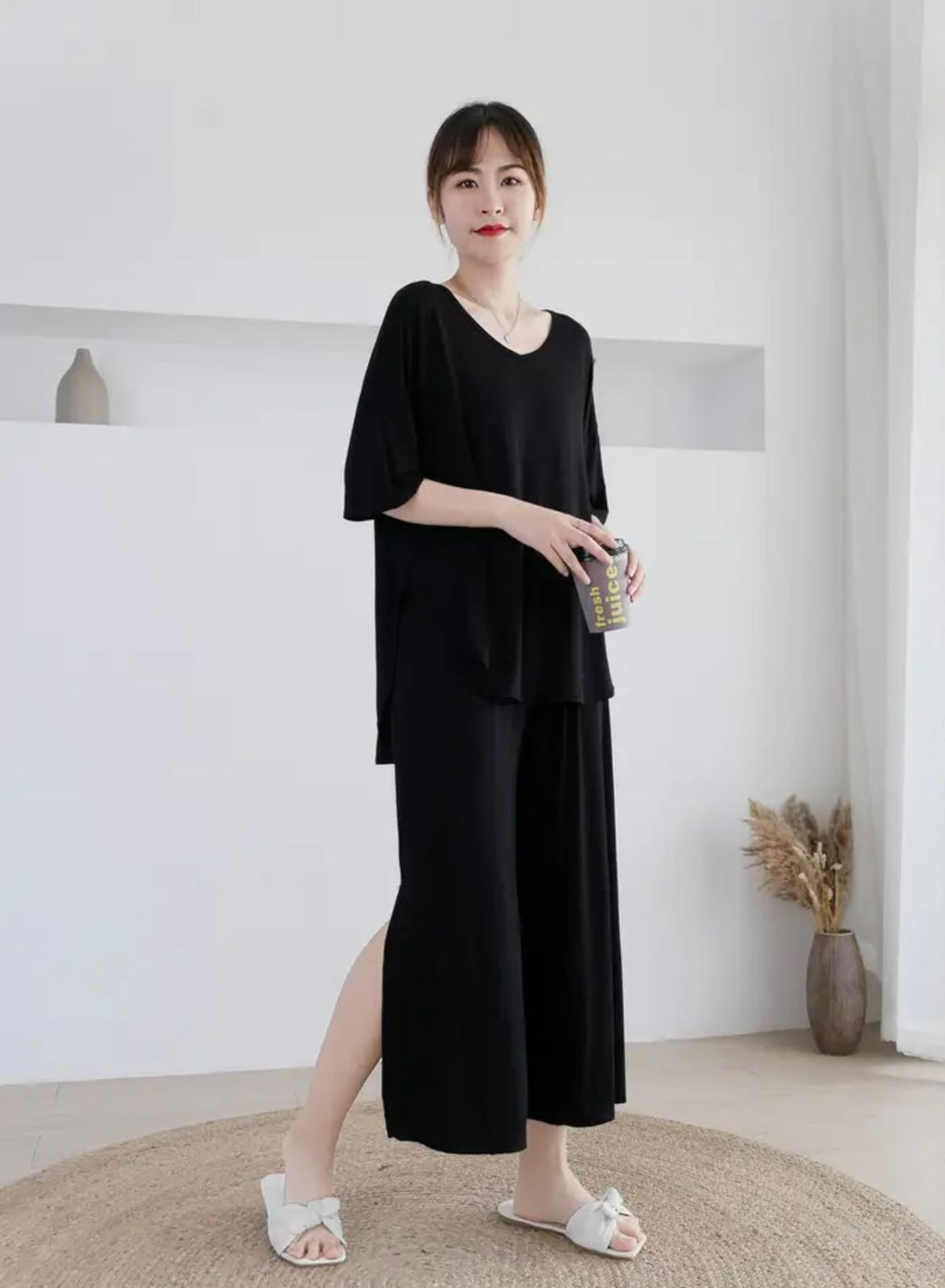 Black Lose Pattern With Lose Style Lounge Wear (KO-NS-370)