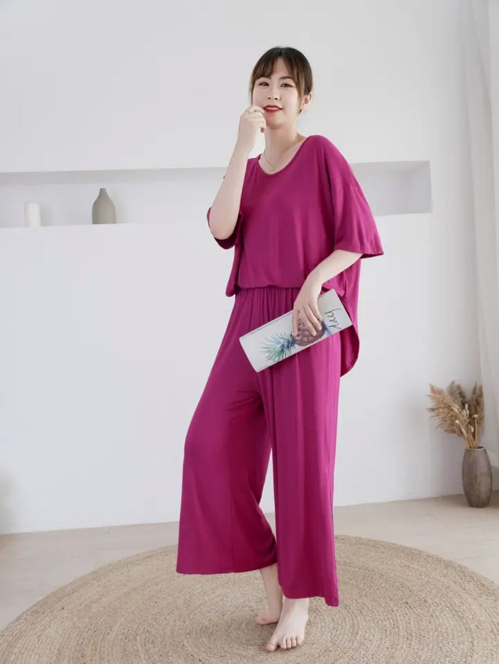 Dark Pink Lose Pattern With Lose Style Lounge Wear (KO-NS-371)
