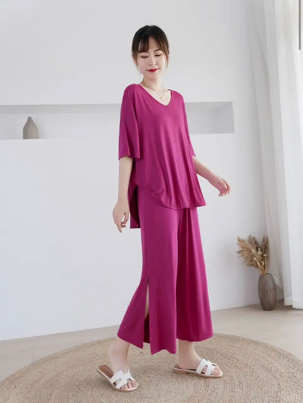 Dark Pink Lose Pattern With Lose Style Lounge Wear (KO-NS-371)