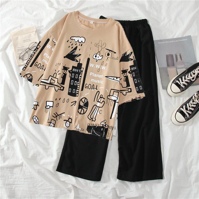 SKIN PLANET MUSIC CITY GRAPHIC OVERSIZED SHIRT WITH BLACK PLAIN TROUSER (KO-NS-453)