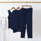 3 Pcs Sleepwear (Sando Shrug Trouser) (NAVY BLUE) (KO-NS-020)