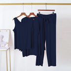 3 Pcs Sleepwear (Sando Shrug Trouser) (NAVY BLUE) (KO-NS-0288)