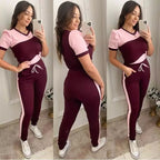 Pink With Maroon Panel Short Sleeves Track Suit (KO-TS-466)