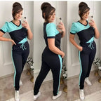 Black With Sea Green Panel Short Sleeves Track Suit (KO-TS-467)