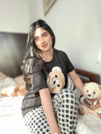 Black Bear Print Half Sleeves Shirt With Check Print Trouser (KO-NS-439)