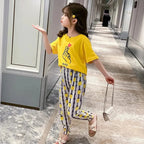 Yellow Love Charm Print Half Sleeves Shirt With Pineapple Printed Trouser Suit for Kids (KO-KNS-470)