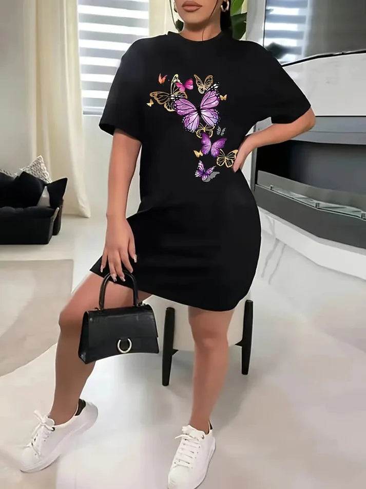 Black With Butterflies Print Long Shirt For Women (KO-LS-517)