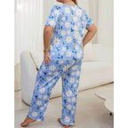 Sky Blue Flowers Print Half Sleeves T-shirt With Flowers Print Night Suit (KO-NS-502)