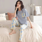 Sky Blue Pocket Flower With Flower Printed Trouser (KO-NS-504)
