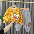Yellow Bears Print Sweatshirt With Grey Trouser For Kids (TA-003)