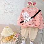 Pink Happy Bear Pocket Sweatshirt with Off White Trouser (TA-012)
