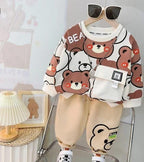 White Pocket Bear Printed Kids Track Suit