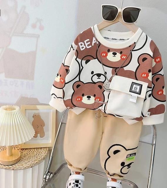 White Pocket Bear Printed Kids Track Suit