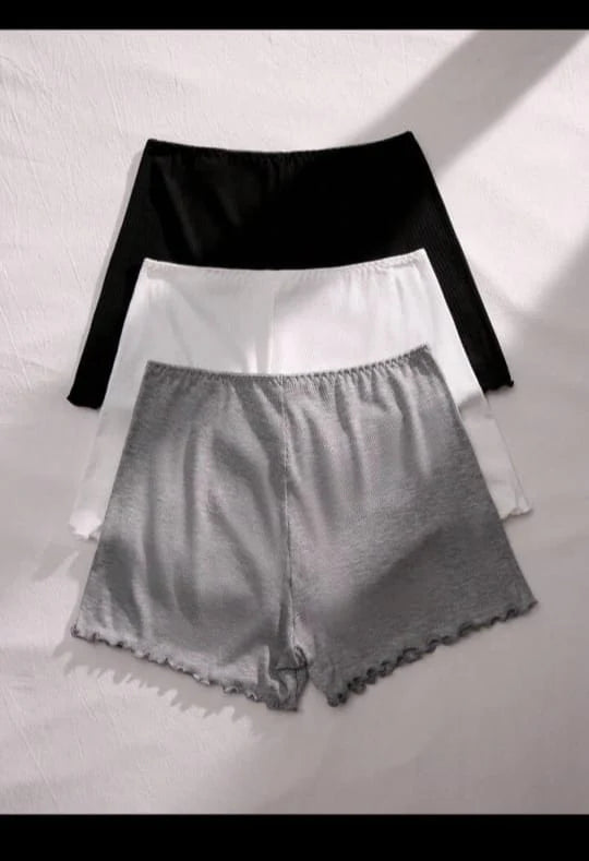 Pack Of 3 Plain Frills style Shorts For Ladies (KO-LS-0499)