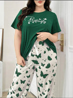 Dark Green Butterfly Half Sleeves Printed Shirt with Butterfly Printed Trouser