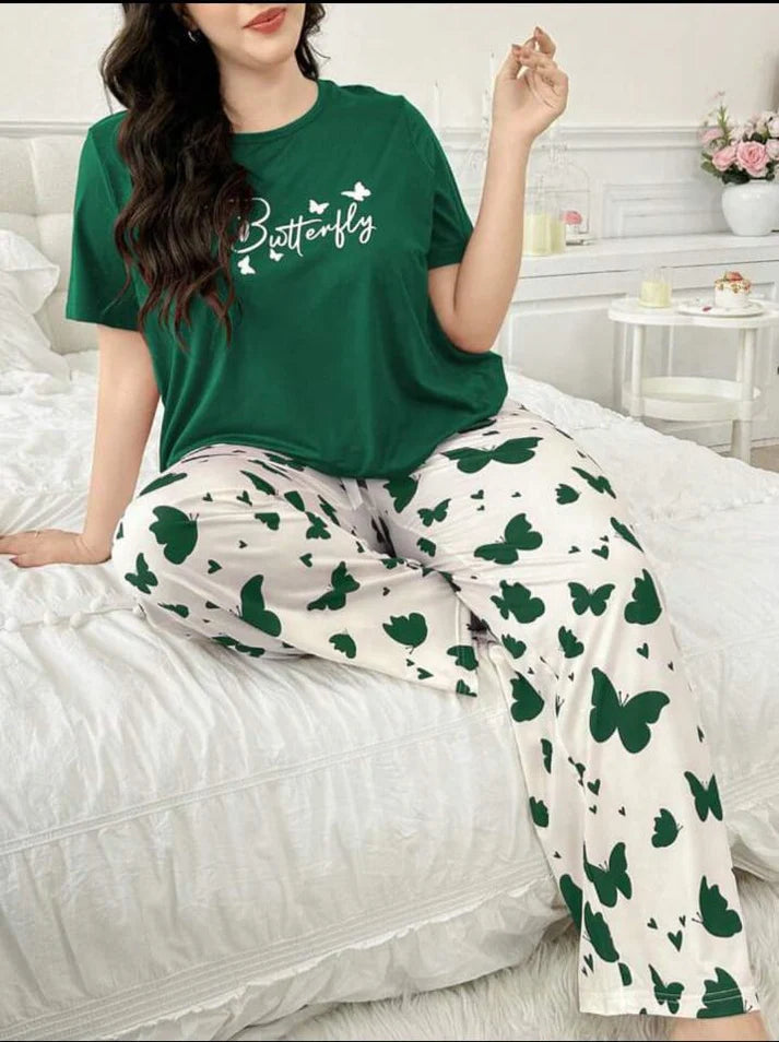 Dark Green Butterfly Half Sleeves Printed Shirt with Butterfly Printed Trouser