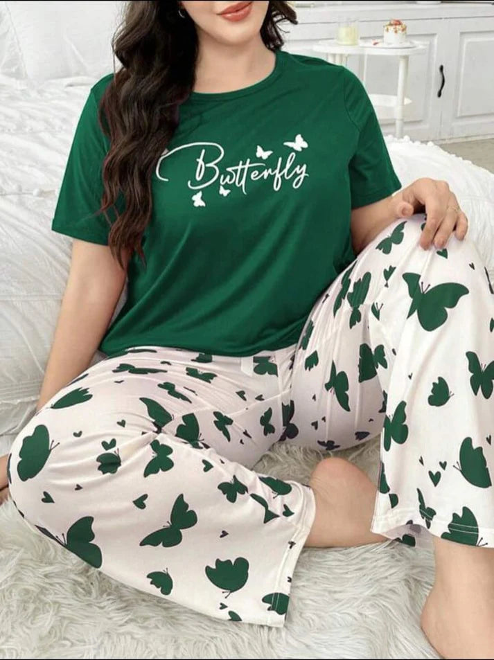 Dark Green Butterfly Half Sleeves Printed Shirt with Butterfly Printed Trouser