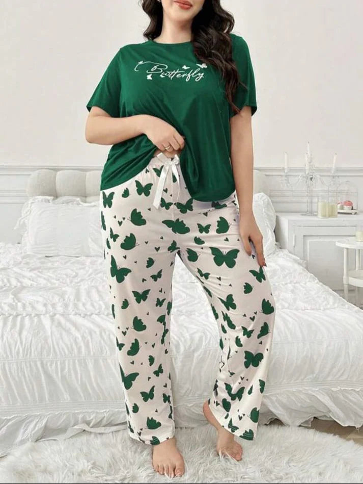 Dark Green Butterfly Half Sleeves Printed Shirt with Butterfly Printed Trouser